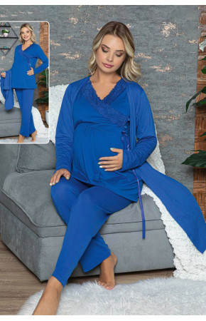 Kadın Sabahlıklı Lohusa Pijama Takımı Jenika 42350 - 3lü Kadın Sabahlıklı Hamile Pijaması