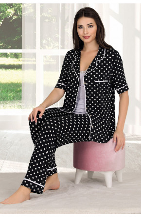 Kadın Lady 20000 3 Parça ve Düğmeli Kısa Kol Pijama Takımı