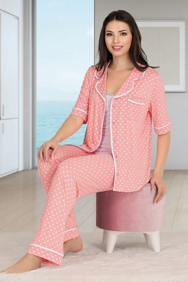 Kadın Lady 20011 3 Parça ve Düğmeli Kısa Kol Pijama Takımı Kadın Lady 20011 3 Parça ve Düğmeli Kısa Kol Pijama Takımı