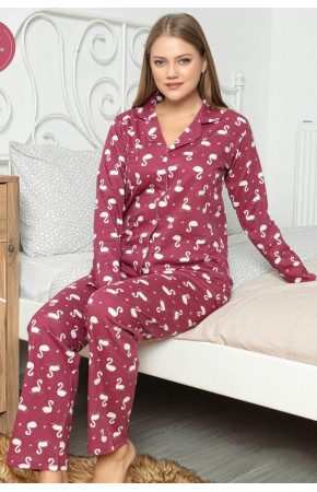 Polat Yıldız 70101 İnterlok Kumaş 2li Bayan Pijaması - Önden Düğmeli Bayan Pijama Takımı Modelleri