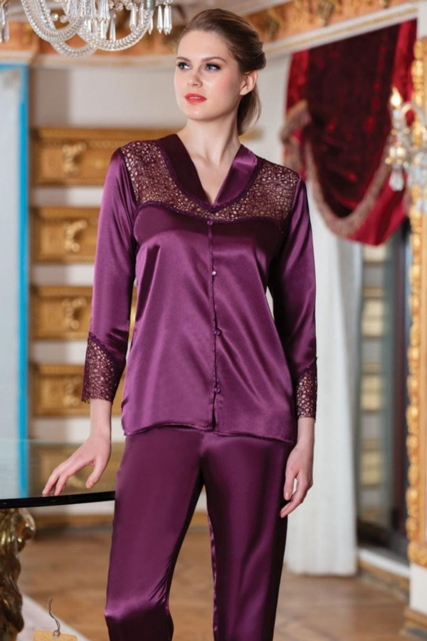Tuba 21957  Mürdüm Renkli Dantel Detaylı Saten 2 li Pijama Takım Tuba 21957  Mürdüm Renkli Dantel Detaylı Saten 2 li Pijama Takım