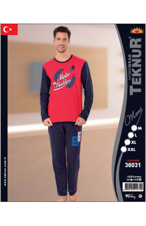 Teknur Baskılı ve Renkli Erkek Pijama Takımı %100 Pamuklu 36031 Teknur Baskılı ve Renkli Erkek Pijama Takımı %100 Pamuklu 36031