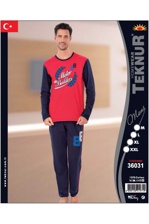 Teknur Baskılı ve Renkli Erkek Pijama Takımı %100 Pamuklu 36031