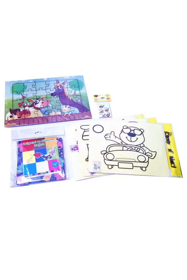 Çocuklar için Aktivite Seti - 6 Parça Puzzle, Kum Boya, Origami Seti