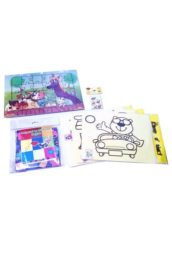 Çocuklar için Aktivite Seti - 6 Parça Puzzle, Kum Boya, Origami Seti Çocuklar için Aktivite Seti - 6 Parça Puzzle, Kum Boya, Origami Seti