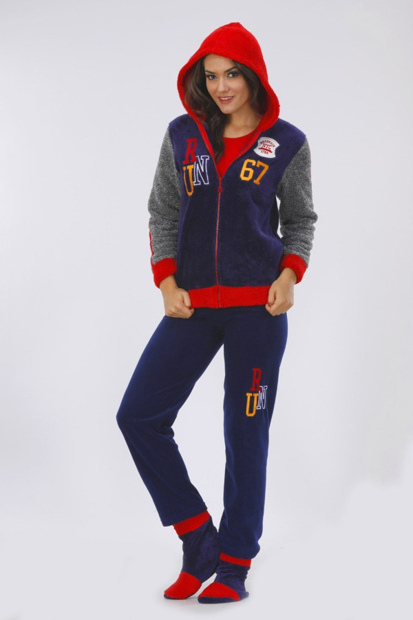 Kadın Lacivert Renk Kışlık Welsoft Kapüşonlu Pijama Takımı - TKNR 56523 Welsoft Pijama Takımı Kadın Lacivert Renk Kışlık Welsoft Kapüşonlu Pijama Takımı - TKNR 56523 Welsoft Pijama Takımı