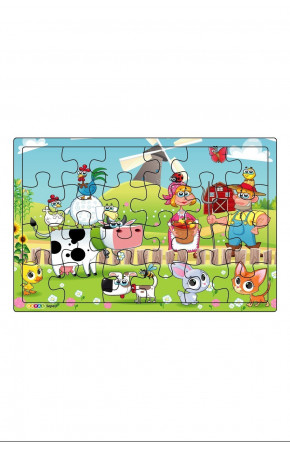 Çiftçi ve Ailesi  3-9 Yaş Çocuklar için 24 Parçalı Ahşap Puzzle Yapboz
