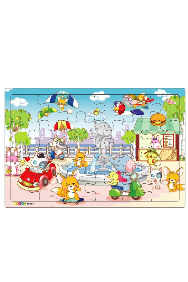 Sevimli Hayvanlar Şehirde  3-9 Yaş Çocuklar için 24 Parçalı Ahşap Puzzle Yapboz Sevimli Hayvanlar Şehirde  3-9 Yaş Çocuklar için 24 Parçalı Ahşap Puzzle Yapboz