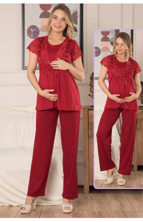 Kadın Bordo Lohusa Pijama Takımı Jenika 40654 - Jenika 2 li Kadın Hamile Pijaması