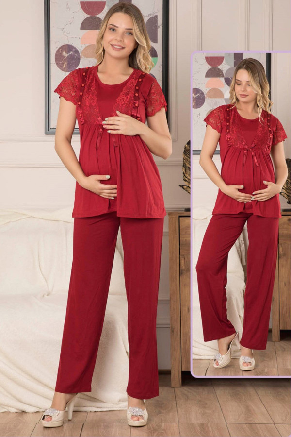 Kadın Bordo Lohusa Pijama Takımı Jenika 40654 - Jenika 2 li Kadın Hamile Pijaması