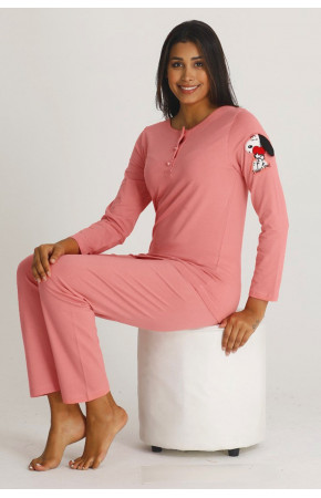 Kadın Pembe Renkli Modal Uzun Kol Pijama Takımı - Teknur 71409 Bayan Uzun Kollu Modal Pijama Takımı