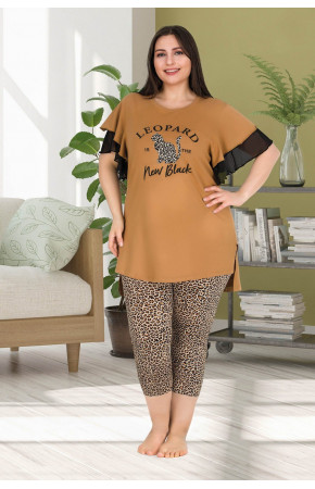 Lady 10529 Büyük Beden Siyah Renk ve  Desenli Kapri Pijama Takımı Lady 10529 Büyük Beden Siyah Renk ve  Desenli Kapri Pijama Takımı