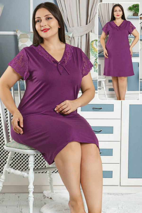 Jenika 42586 Battal Mürdüm Renk Tunik - Jenika  Büyük Beden Gecelik