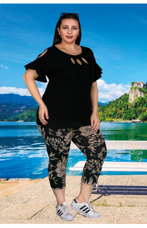 Lady 10520 Büyük Beden Siyah Renk ve Desenli Kapri Pijama Takımı Lady 10520 Büyük Beden Siyah Renk ve Desenli Kapri Pijama Takımı