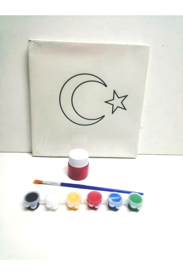 Resimli Tuval 20 X 20 Ayyıldız  6lı boya, fırça Boyama seti