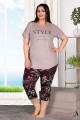 Lady 10512 Büyük Beden Çiçek Desenli Kapri Pijama Takımı Lady 10512 Büyük Beden Çiçek Desenli Kapri Pijama Takımı