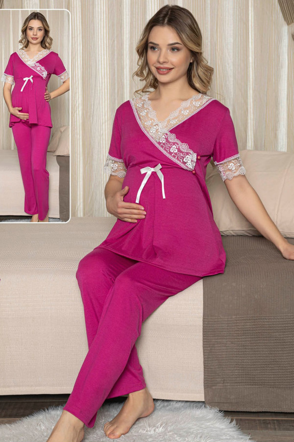Kadın Fuşya Lohusa Pijama Takımı Jenika 47194 - Jenika 2 li Kadın Hamile Pijaması