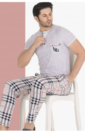 Modal Kumaş Teknur 30506 Gri Renk Kısa Kollu Pijama Takımı 