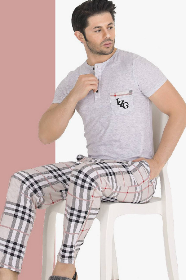 Modal Kumaş Teknur 30506 Gri Renk Kısa Kollu Pijama Takımı