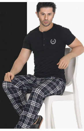 Modal Kumaş Teknur 30603 Siyah Renk Kısa Kollu Pijama Takımı 