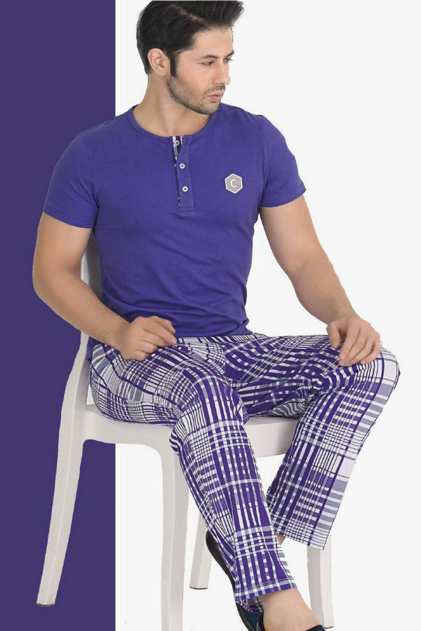 Modal Kumaş Teknur 30610 Mor Renk Kısa Kollu Pijama Takımı