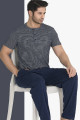 Modal Kumaş Teknur 30695 Gri - Lacivert Renk Kısa Kollu Pijama Takımı Modal Kumaş Teknur 30695 Gri - Lacivert Renk Kısa Kollu Pijama Takımı