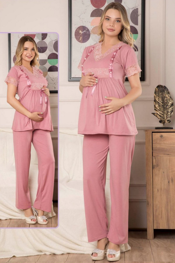 Kadın Gül Kurusu Lohusa Pijama Takımı Jenika 40666 - Jenika 2 li Kadın Hamile Pijaması Kadın Gül Kurusu Lohusa Pijama Takımı Jenika 40666 - Jenika 2 li Kadın Hamile Pijaması