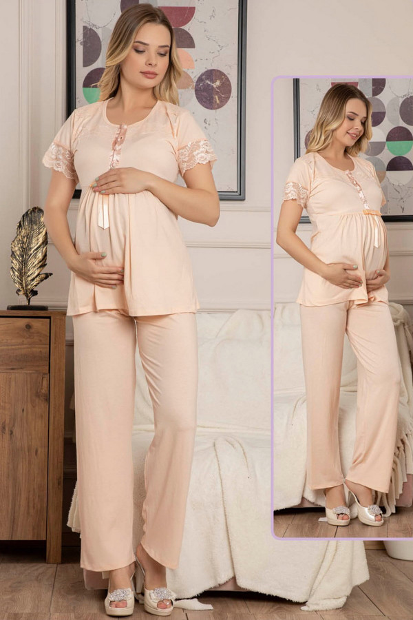 Kadın Krem Lohusa Pijama Takımı Jenika 40620 - Jenika 2 li Kadın Hamile Pijaması Kadın Krem Lohusa Pijama Takımı Jenika 40620 - Jenika 2 li Kadın Hamile Pijaması
