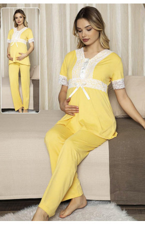 Kadın Sarı Lohusa Pijama Takımı Jenika 47193 - Jenika 2 li Kadın Hamile Pijaması