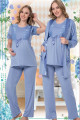 Kadın Açık Mavi Sabahlıklı Lohusa Pijama Takımı Jenika 35734 - Jenika 3lü Kadın Sabahlıklı Hamile Pi