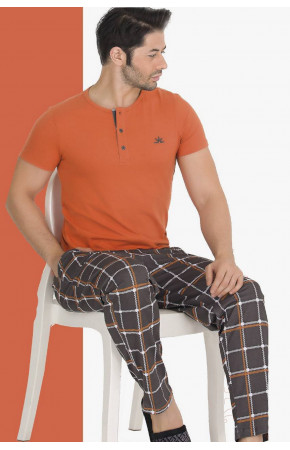 Modal Kumaş Teknur 30618 Turuncu Renk Kısa Kollu Pijama Takımı 