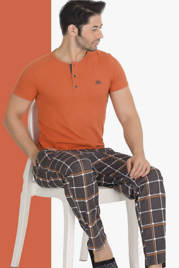 Modal Kumaş Teknur 30618 Turuncu Renk Kısa Kollu Pijama Takımı