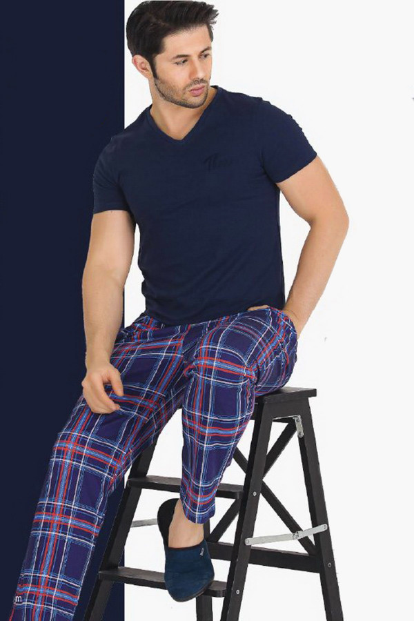 Modal Kumaş Teknur 30805 Lacivert Renk Kısa Kollu Pijama Takımı