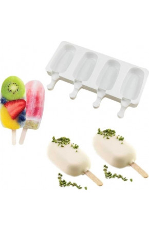 Dondurma Kalıbı Ve 20 Adet Ahşap Çubuk 4'lü Pratik Magnum Silikon Dondurma Kalıbı