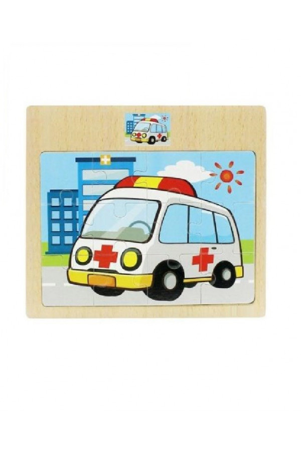 Hayal Sepeti AMBULANS resimli Ahşap Çocuk Puzzle 12 Parça 15x17cm