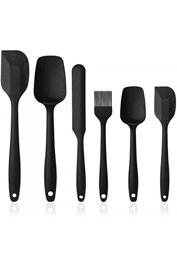 Siyah Silikon Spatula kaşık Seti 6 Parça. Siyah tek parçalı