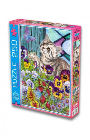 250 Parça Kedi ve Çiçekler Puzzle Yapboz,