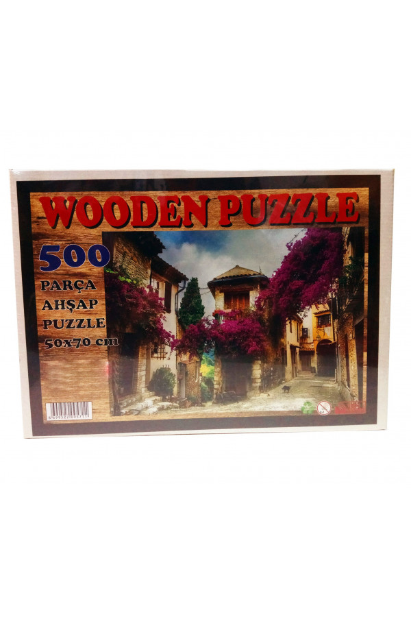 500 Parça Ahşap Puzzle - Evler ve Çiçekler Yapboz