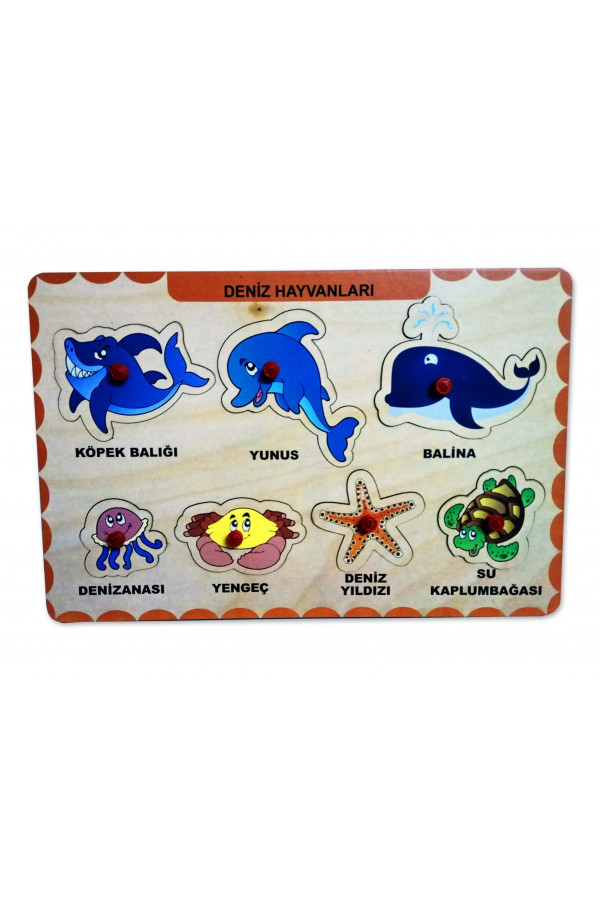 Deniz Hayvanları Tutmalı Bultak Yerleştirmeli Ahşap Oyuncak