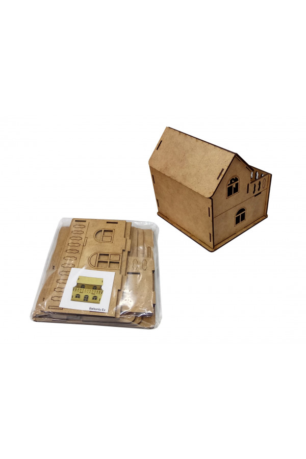 Ahşap, Balkonlu Ev Maketi - 3 Boyutlu Ahşap, Balkonlu Ev Maketi - 3 Boyutlu